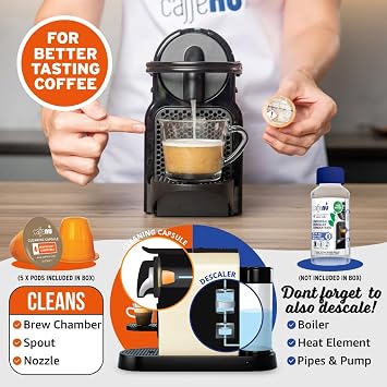 Caffenu Nespresso Originaline Cleaning Pods, Better Flavor, 5 Capsules | Cleaning pods for Nespresso Originaline machines, remove built-up residue, sharpen coffee flavor, pair with a descaling kit.