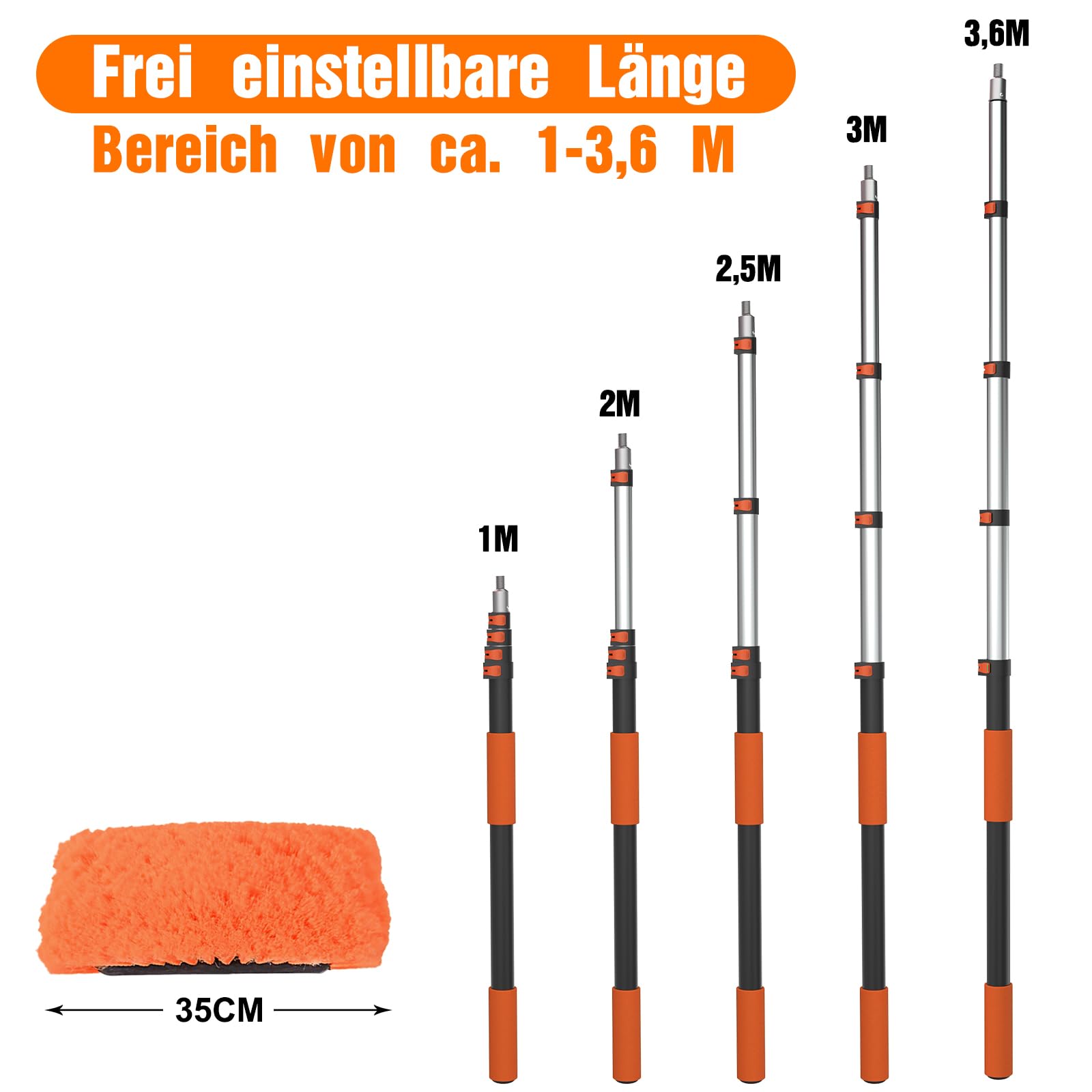 LAANPOLE 3,6M Autowaschbürste mit Teleskopstiel, Fensterputzer, Mikrofaser Mopp, Mitt, Radbürste für Wohnmobil, LKW, Boot, Hausverkleidung