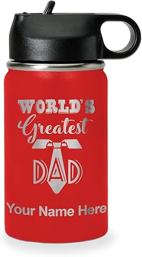 Miniatura 15 de LaserGram Botella de agua personalizada, World's Greatest Dad, acero inoxidable de doble pared aislada al vacío con popote superior, regalo grabado