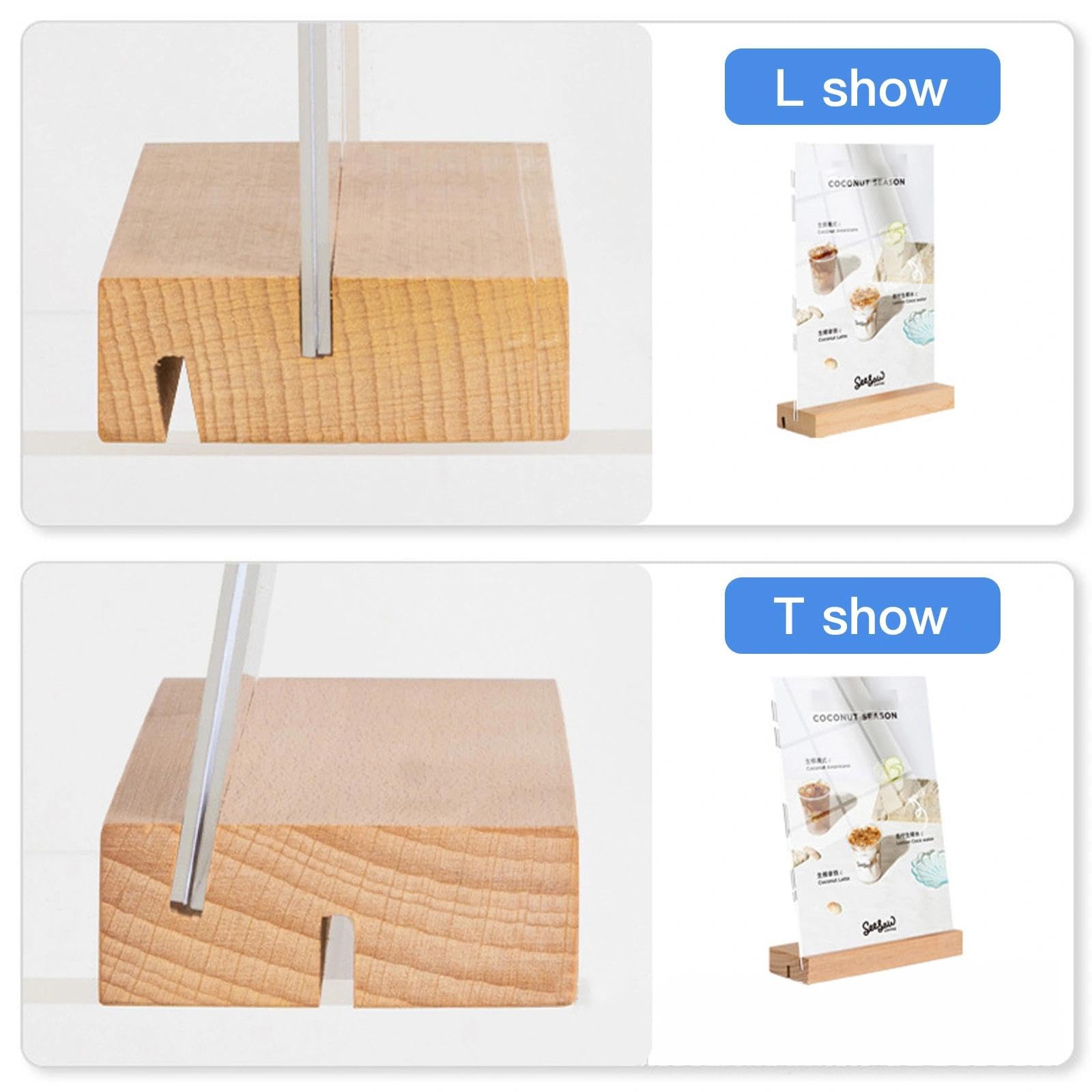 Lot de 6 Porte Affiche A6 Présentoir A6 Transparent Support Affiche Présentoirs de Table A-6 en Acrylique Porte Menu A-6 Supports D'affichage Transparents avec Base en Bois L&T