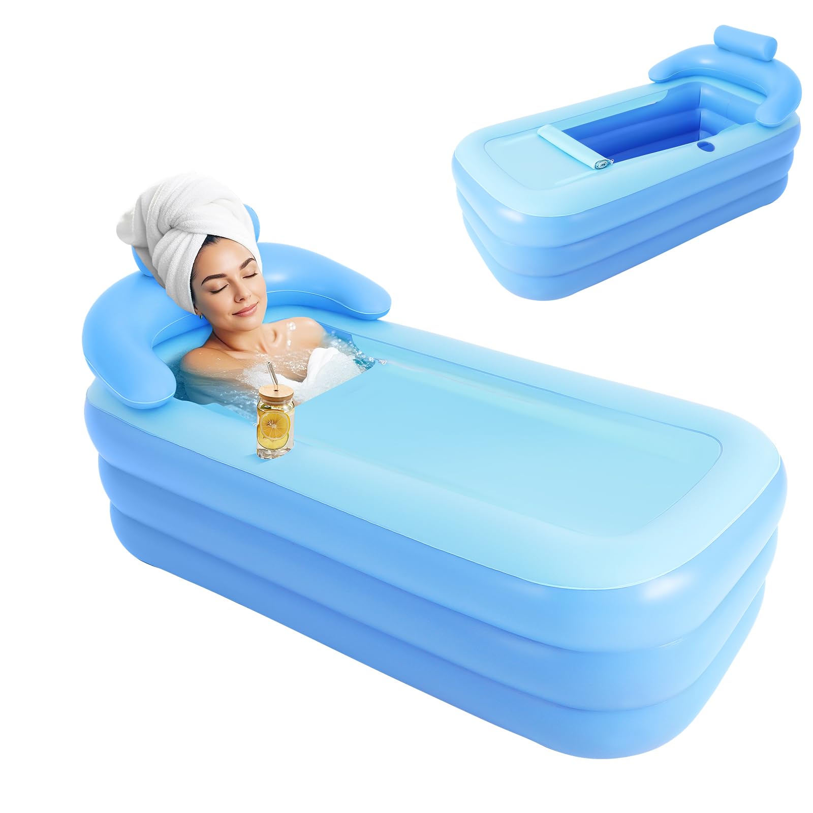 Baignoire gonflable pour adultes, baignoire mobile pliable avec fond confortable, baignoire pliante avec couvercle amovible et plateau, baignoire gonflable pour spa, bain de glace, camping, 160 × 84 ×