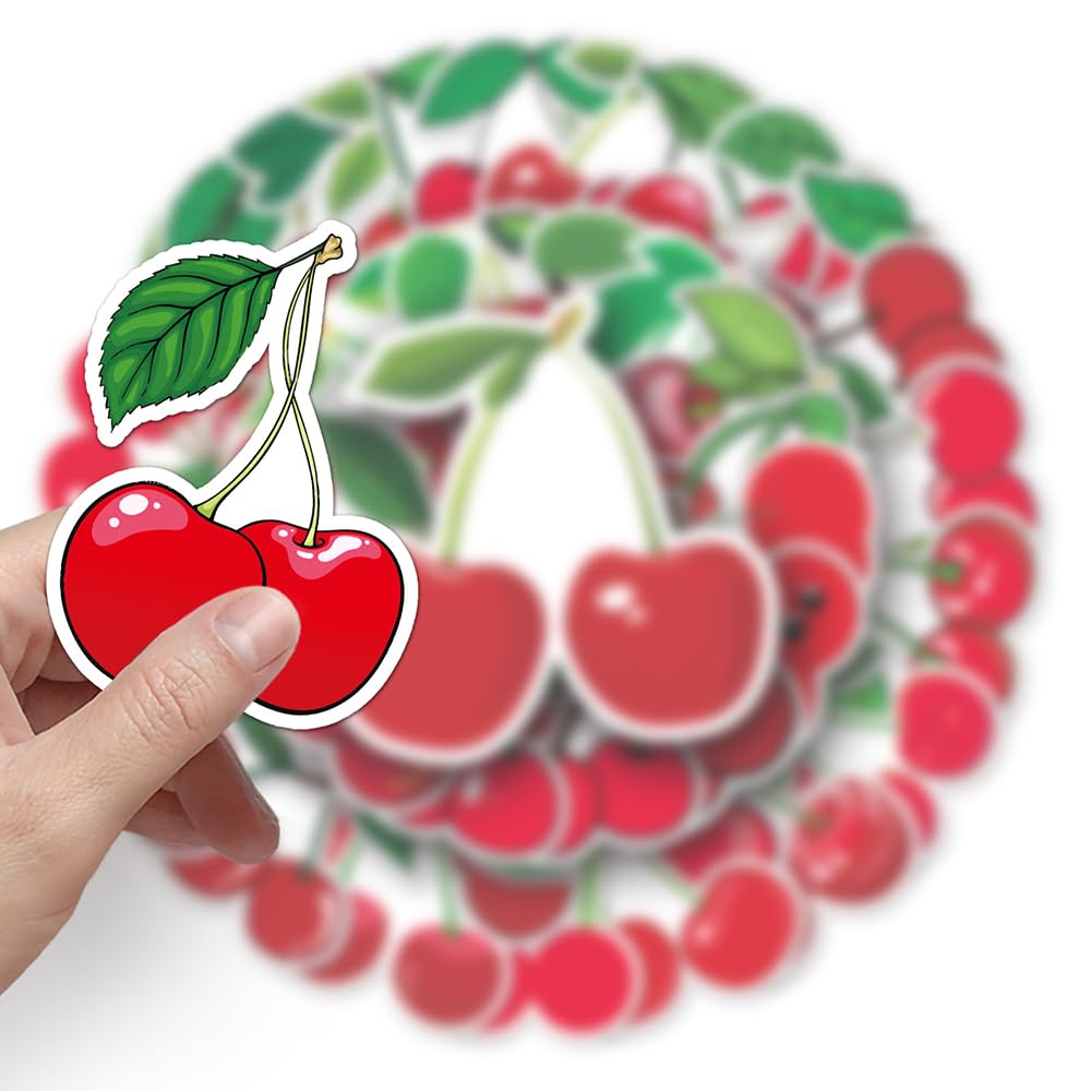 Red Cherry Vinyl Stickers, 50 PCS Waterproof Cartoon Fruit Decals for Laptops Scrapbooking, Journals, Notebooks - Image 4