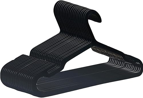 Perchas de plástico, paquete de 20 perchas para pantalones, perchas negras que ahorran espacio para armario, perchas antideslizantes para adultos,