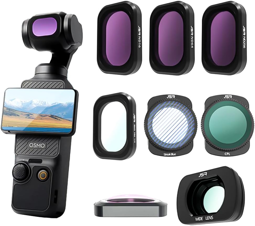(8 Pack) Magnetic ND & CPL &1/4 Black Mist & Wide-Angle Lens Filter for DJI OSMO Pocket 3, Multi Coated HD Optical Glass Lenses (ND16,ND64,ND256,Wide-Angle Lens,CPL,1/4 Black Mist,Blue Streak,Macro)