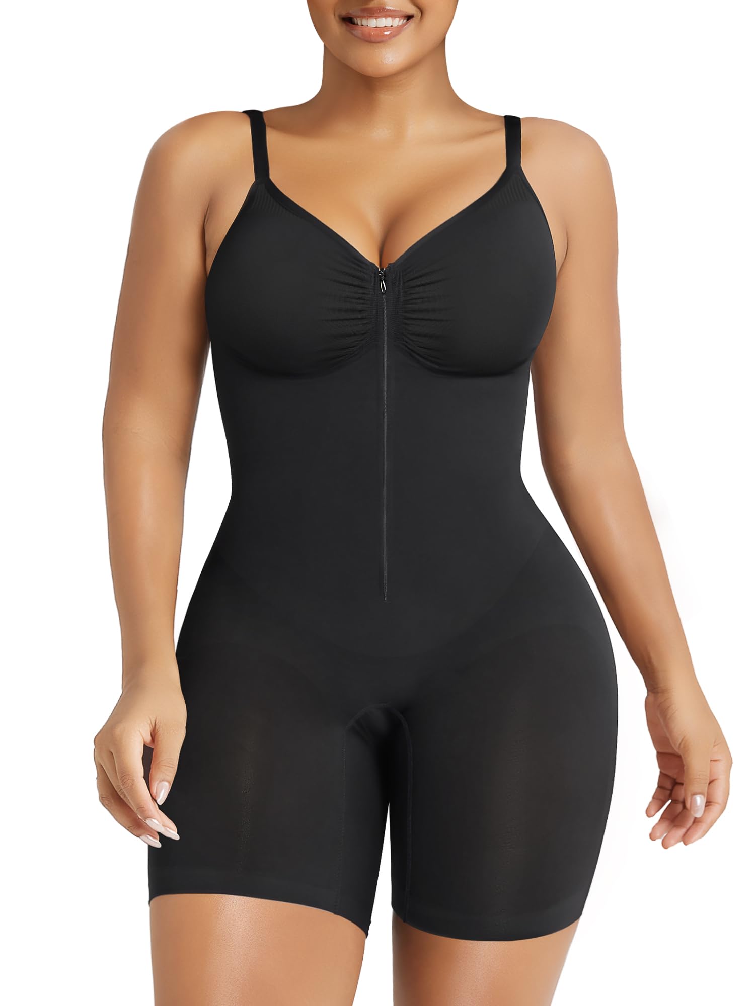 SHAPERXWomen's Shapewear Bodysuit Tummy Control Seamless Zip-Up Sculpting Body Shaper Medium Compression