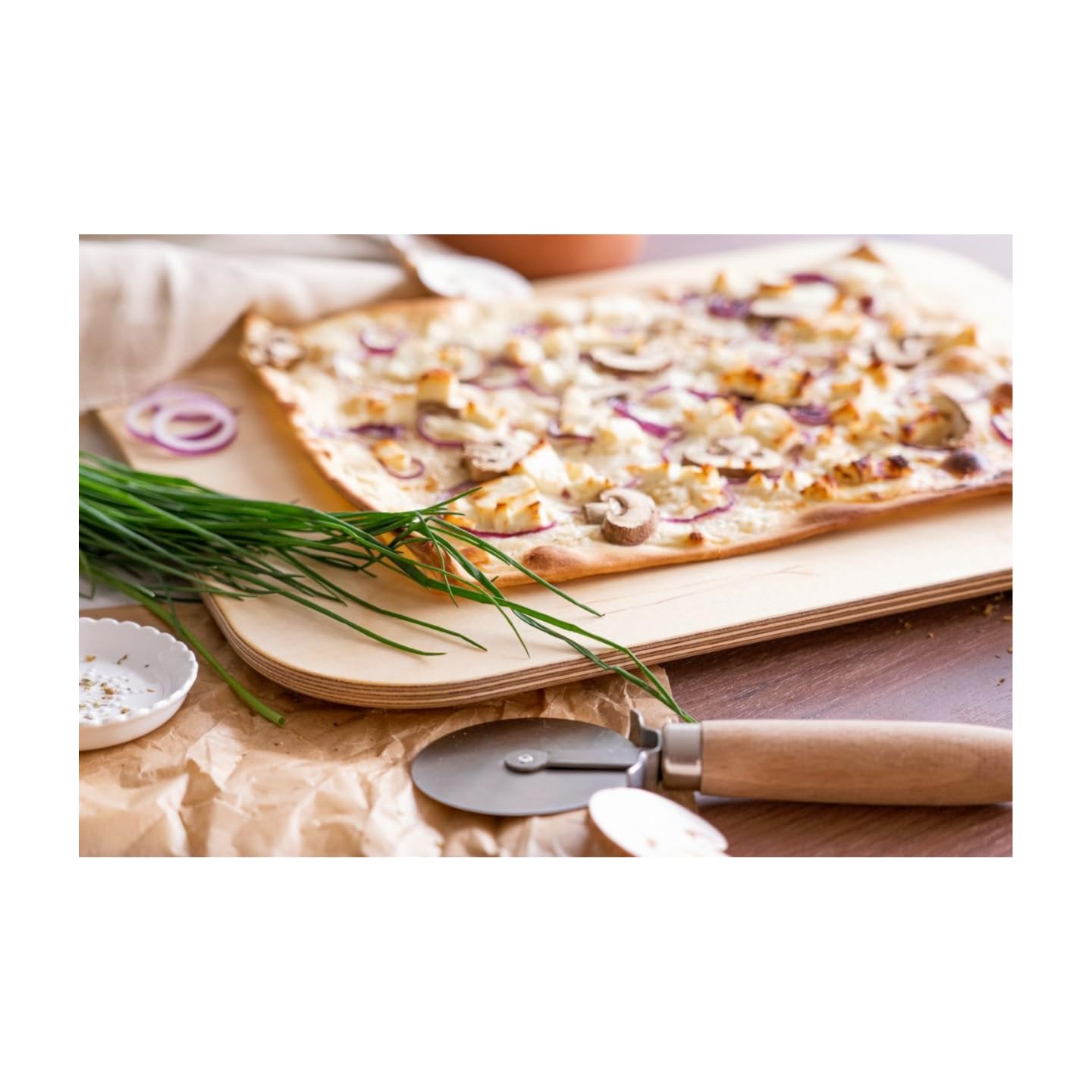 Eli Flammkuchenbrett Größe L 9er Set - langlebiges Servierbrett aus hartem Birken Holz, 2mal so hart wie Pappelholz