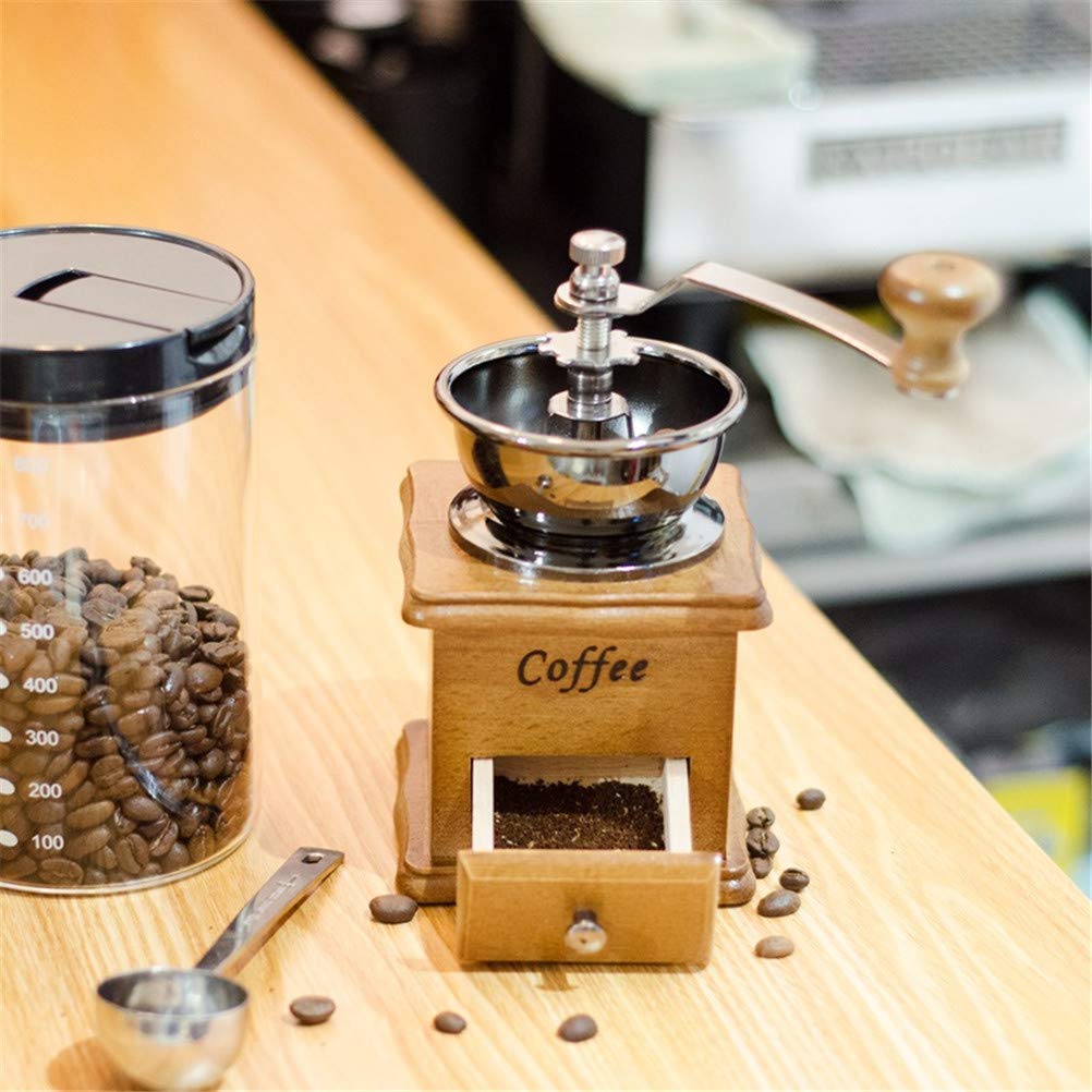 LBCD Macinino manuale per caffè o spezie, in legno, stile retrò, classico, regolabile, in ceramica, conico, portatile, con pennello, idea regalo, casa, ufficio, viaggi, campeggio