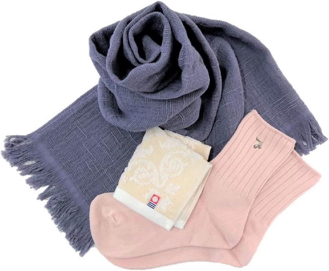 [オリーブサラ] 今治ストールと小豆島オリーブソックスギフト 今治タオルハンカチ付 誕生日