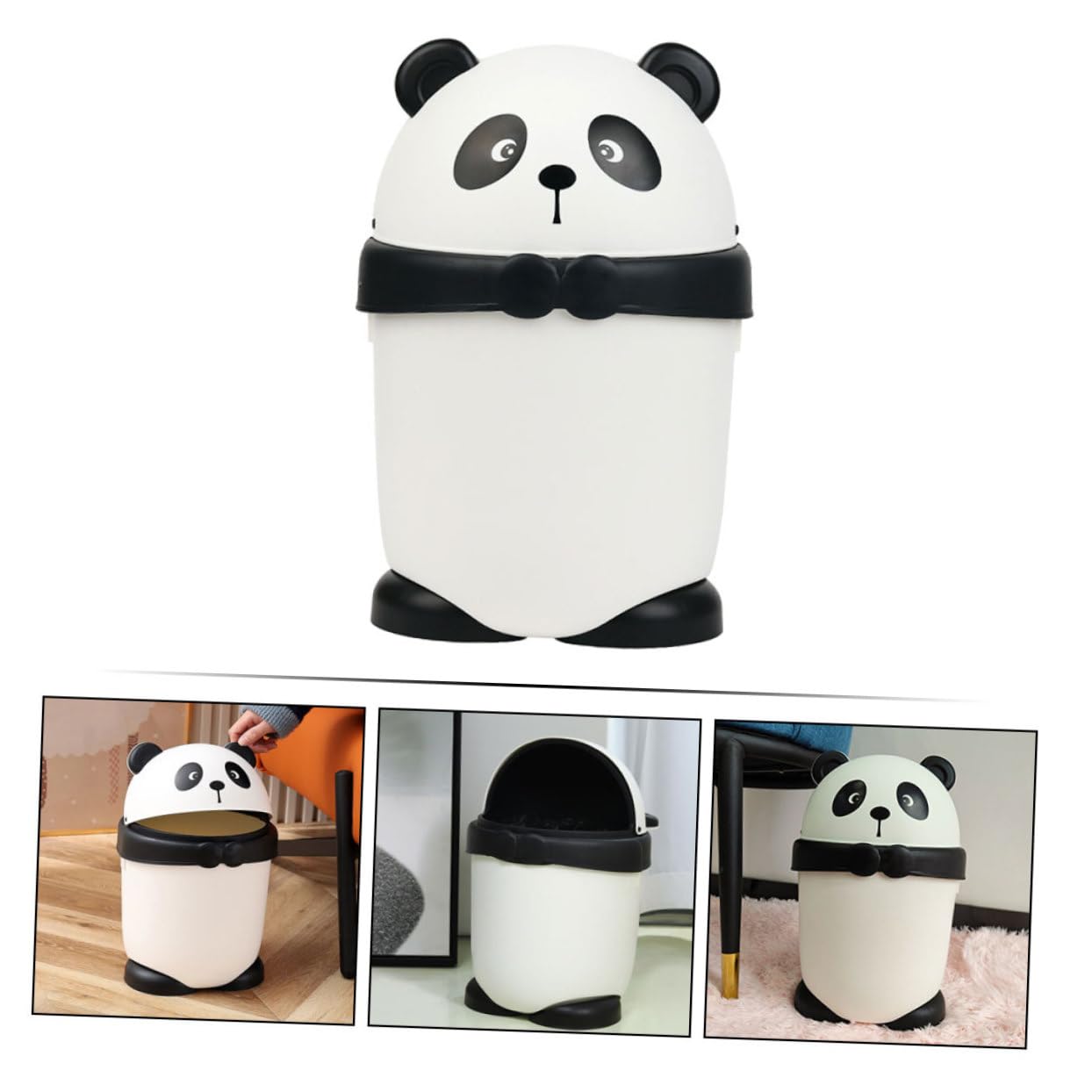 Ciieeo Mini Cubo de Basura de Plástico Tapa en Forma de Panda Diseño Encantador Función de Prevención de Olores para Habitación Infantil Adecuado para Cocina y Sala