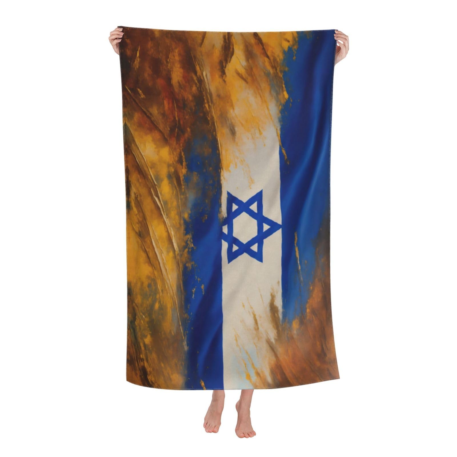 pojknbv Israeli Flag Print Oversized Adult Beach Towel Quick-Dry Comfortable Lightweight Travel Pool Camping