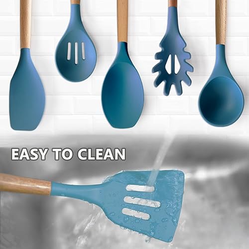 Miniatura 8 de Juego de 6 utensilios de cocina de silicona resistentes al calor, juego de utensilios de cocina para cocinar, espátula de cocina con mango de