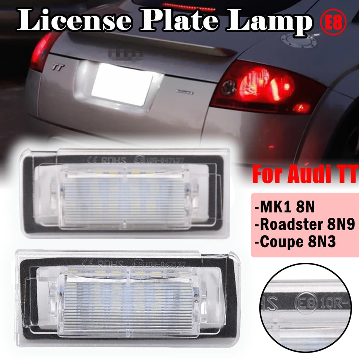 Światła LED do Tablicy Rejestracyjnej Białe Ksenonowe BEZ BŁĘDÓW Compatible For Audi TT MK1 8N 1999-06 Roadster 8N9 1999-2006 Coupe 8N3 1998-2006 Wodoszczelne Oświetlenie Tylne 6000K 2 Sztuki