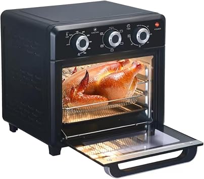 Panana Compact Airfryer Toaster Oven, 1400W 21QT with 6-in-1 Multifunctions and Wide Temperature Range, Air Fryer Oven with 60-Minute Timer/Auto-Off, Stainless Steel Countertop Oven Black