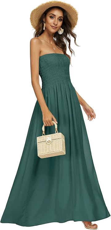 Womens Summer Strapless Tube Top Boho Maxi Dresses