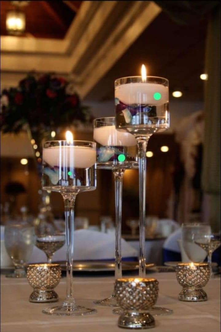Glass Candle Holders - Set of 3 for Table Centerpiece -1