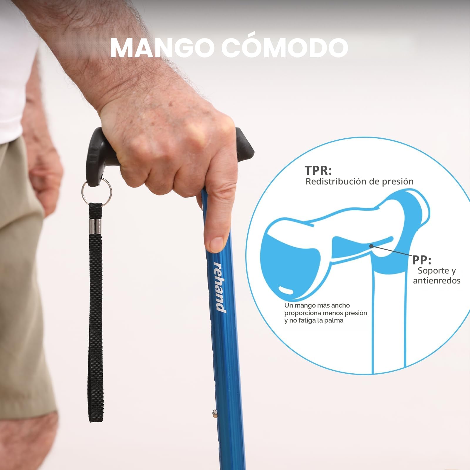 Rehand Bastón para Hombres y Mujeres, Plegable, Ajustable, Ligero, Pivote Autónomo, Agarre de Mango Suave, con Bolsa de Viaje, Bastones para Personas Mayores y Adultos