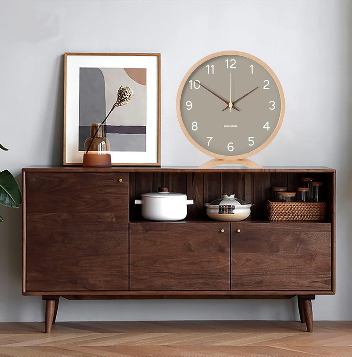 Maxspace Tischuhr Analog, 21cm Holz Batteriebetrieben, Ohne Ticken für Schlafzimmer Büro Wohnzimmer Deko Modern