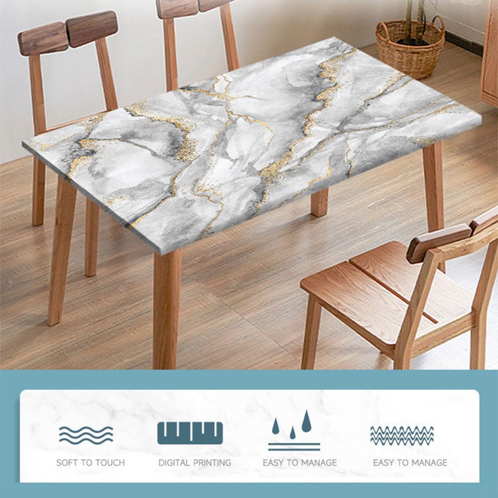 Morbuy Rechteckige Drucken Elastische Tischdecke, Rechteckig Tischdecke mit Gummizug Spanntischdecke Gartentischdecke für Outdoor Picknick Camping Partys (Marmormuster 6,80x80cm) Küche, Haushalt & Wohnen