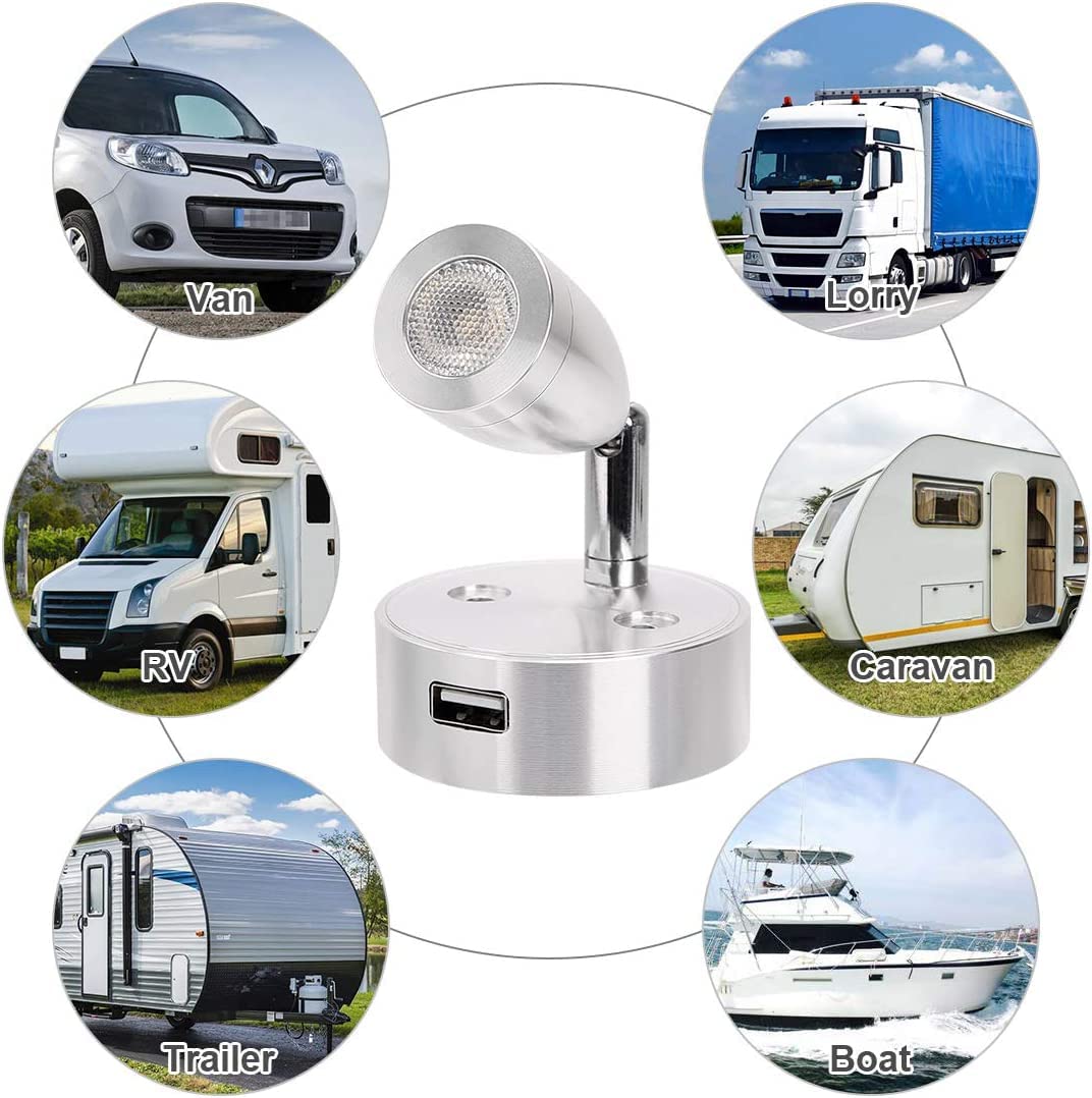 SUPAREE 12 v LED Spot Leselampe Interior Led Licht Touch Dimmschalter mit USB Anschluss für Camper Reisemobil Caravan Boat