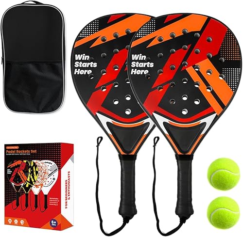 Juego de 2 raquetas de pádel  Superficie ABS y núcleo de espuma EVA, palas de tenis de playa con 2 pelotas y bolsa de transporte  al aire libre,