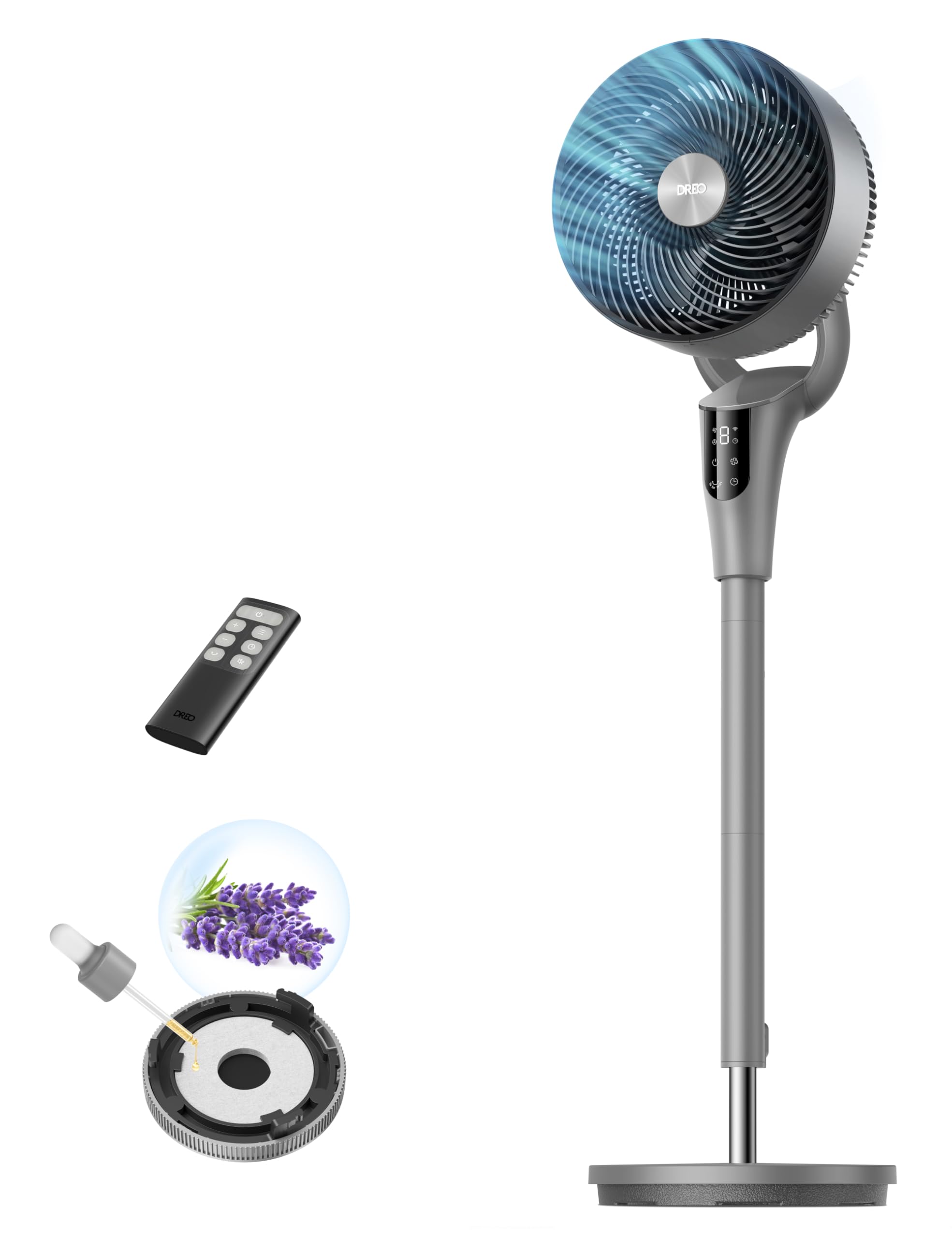 Fan for Bedroom, 80° Oscillating Standing Fan, 25dB Quiet, 80ft Pedestal Fans for Home Office, 90° Manual Vertical, 3 Speeds, Remote, 34-41" Adjustable Height, Air Circulator