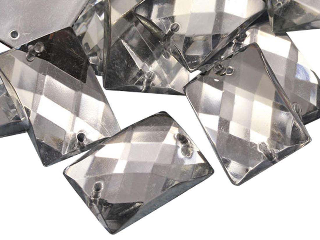 Allstarco 25x18mm Crystal Clear CH38 Flat Back Rectangle Sew On Beads for Crafts Plastic Acrylic Rhinestones with Holes for Sewing Clothing Embelishments