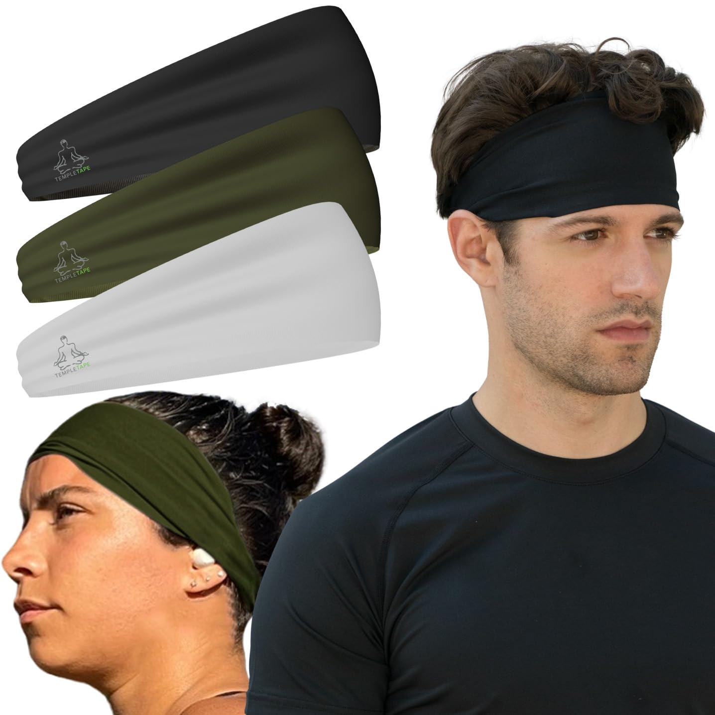 Value 2-Pack, Mens Headband - Guys Sweatband & Sports Headbands Moisture Wicking Workout Sweatbands for Running, Crossfit, Skiing and bike helmet friendly - Value Pack - 2-Black Sweatbands - 2 Pack-image-21