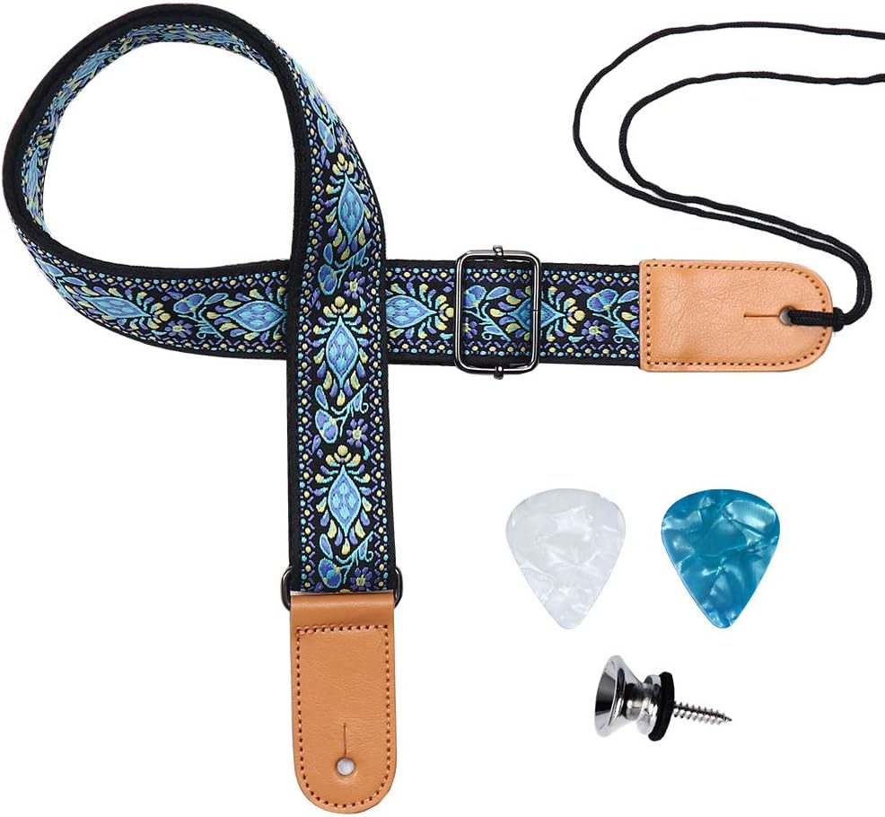 Ukulele Strap, Eyeshot Hawaiian Jacquard Blue Flower