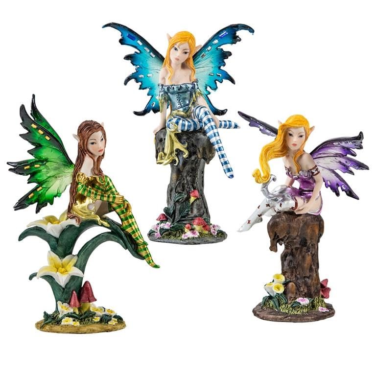 Fées de la forêt en résine peintes à la main : statuettes artisanales DRW de 16 cm