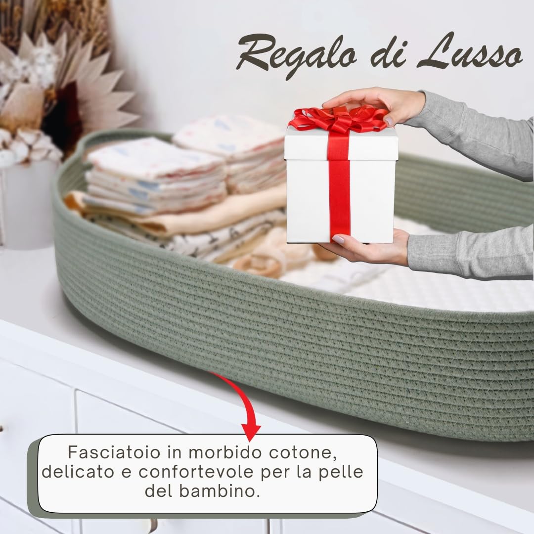 Cesta Fasciatoio per Neonati – Cestino Portatile con Materasso Impermeabile – Fasciatoio da Tavolo o da Viaggio – Moses Cestino per Comò – Design Verde Decorazione Stanza Bambino (Verde)