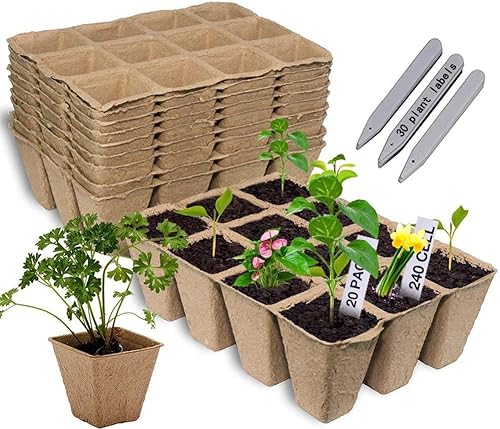 Flotstiga 20 bandejas de germinação de plantas de 240 células com etiquetas de plantas, vasos de tur