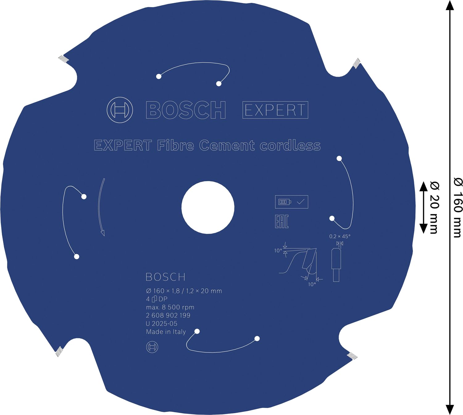 Bosch 1x Tarcza pilarska EXPERT Fibre Cement cordless (do Płyty z cementem włóknistym, Ø mm, Professional Akcesoria Bezprzewodowe ręczne pilarki tarczowe, Pilarka tarczowa)