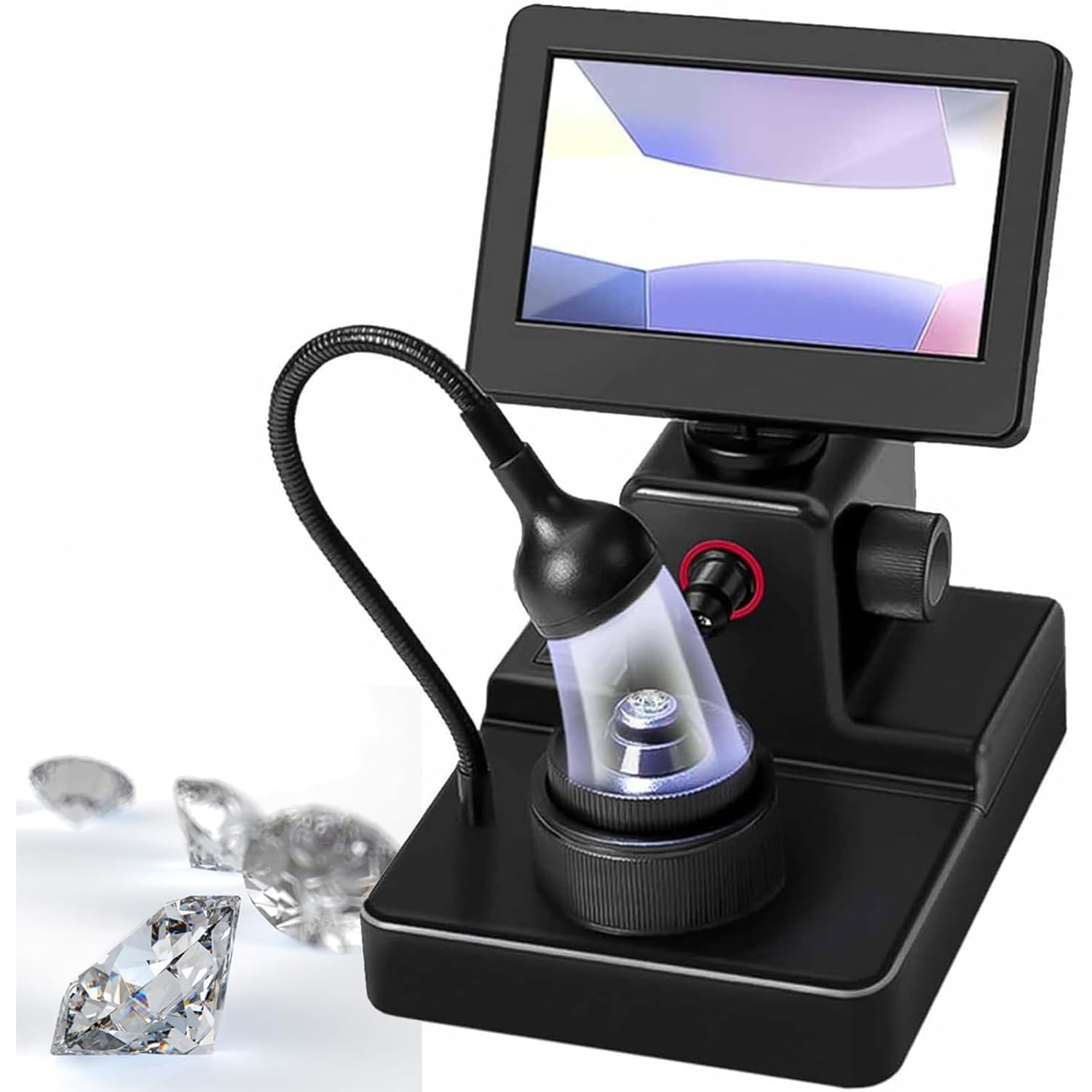 Mikroskop cyfrowy 4,3-calowy ekran LCD, 50-1500 x regulowane szkło powiększające z 2 paletami i światłem LED do oglądania biżuterii i diamentowego pasa