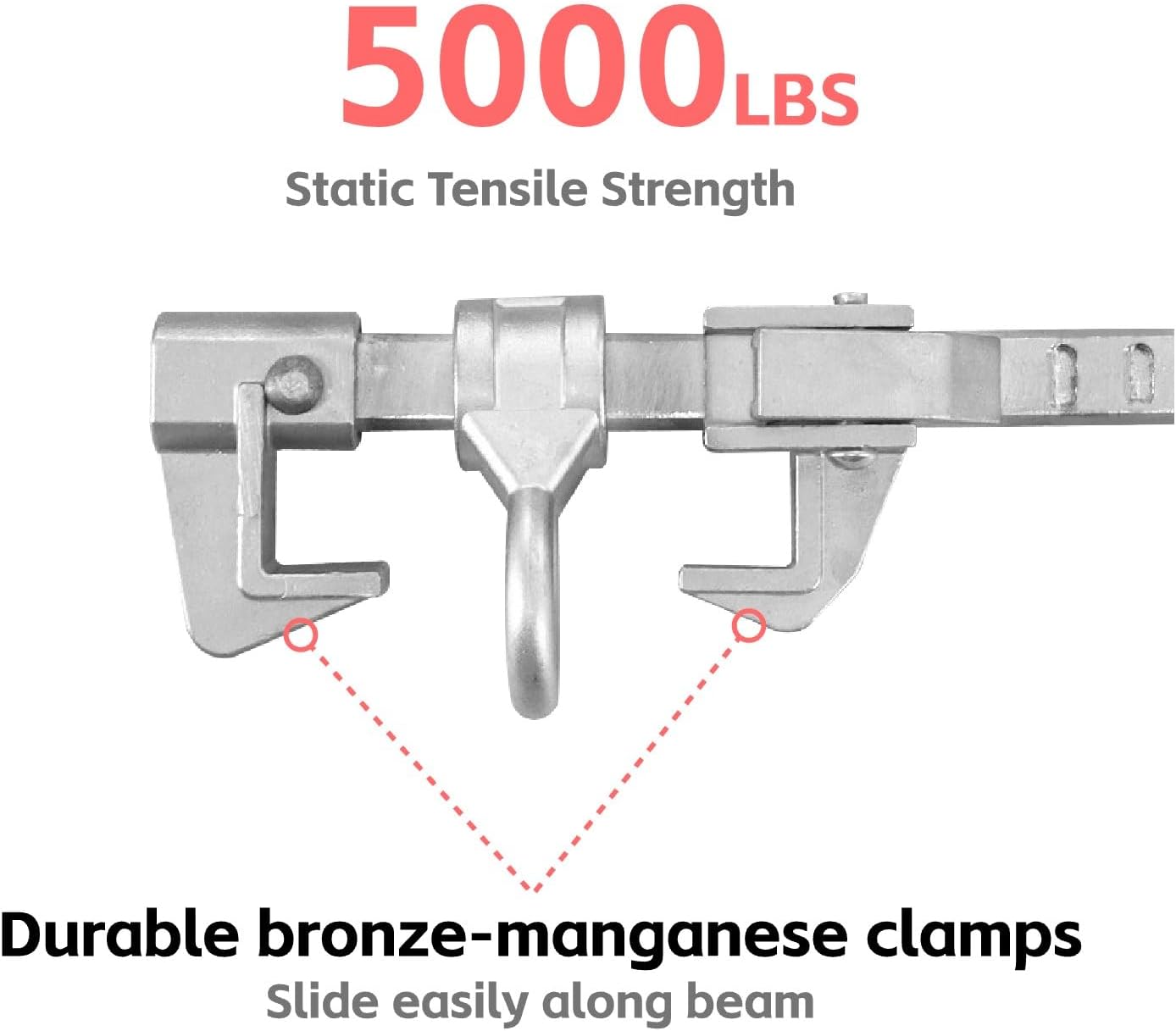 Thickened Aluminum Sliding Beam Anchor, Fall Protection Steel Beam Walker, Adjustable Beam Anchor for 2 3/4" - 18 7/8", Fits I or H Beam Top Sliding Anchor Beamer