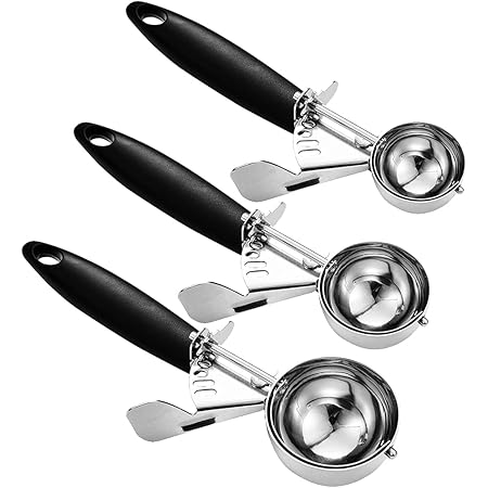 Saebye Cookie Scoop Set, 3 Pieces Ice Cream Scoop Set, 0.8 OZ/ 1.4OZ/ 2.7OZ, Large-Medium-Small Size Disher Scoop, Portion Scoop, Cookie Scoops for Baking for Cookie Dough, Cupcake Batter or Ice Cream