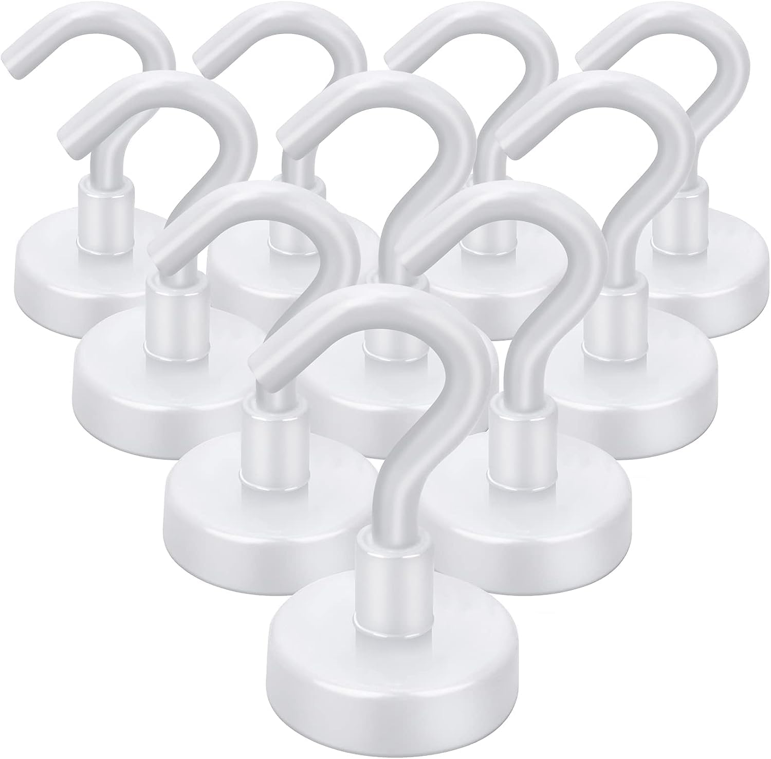10 Pack Magnetic Hooks, 22lbs Strong Magnet with Hook for Fridge, Super Neodymium Extra Strength Industrial Hooks for Hanging, Magnetic Hanger for Toolbox, Cruise, Grill, Coat and Storage (White)
