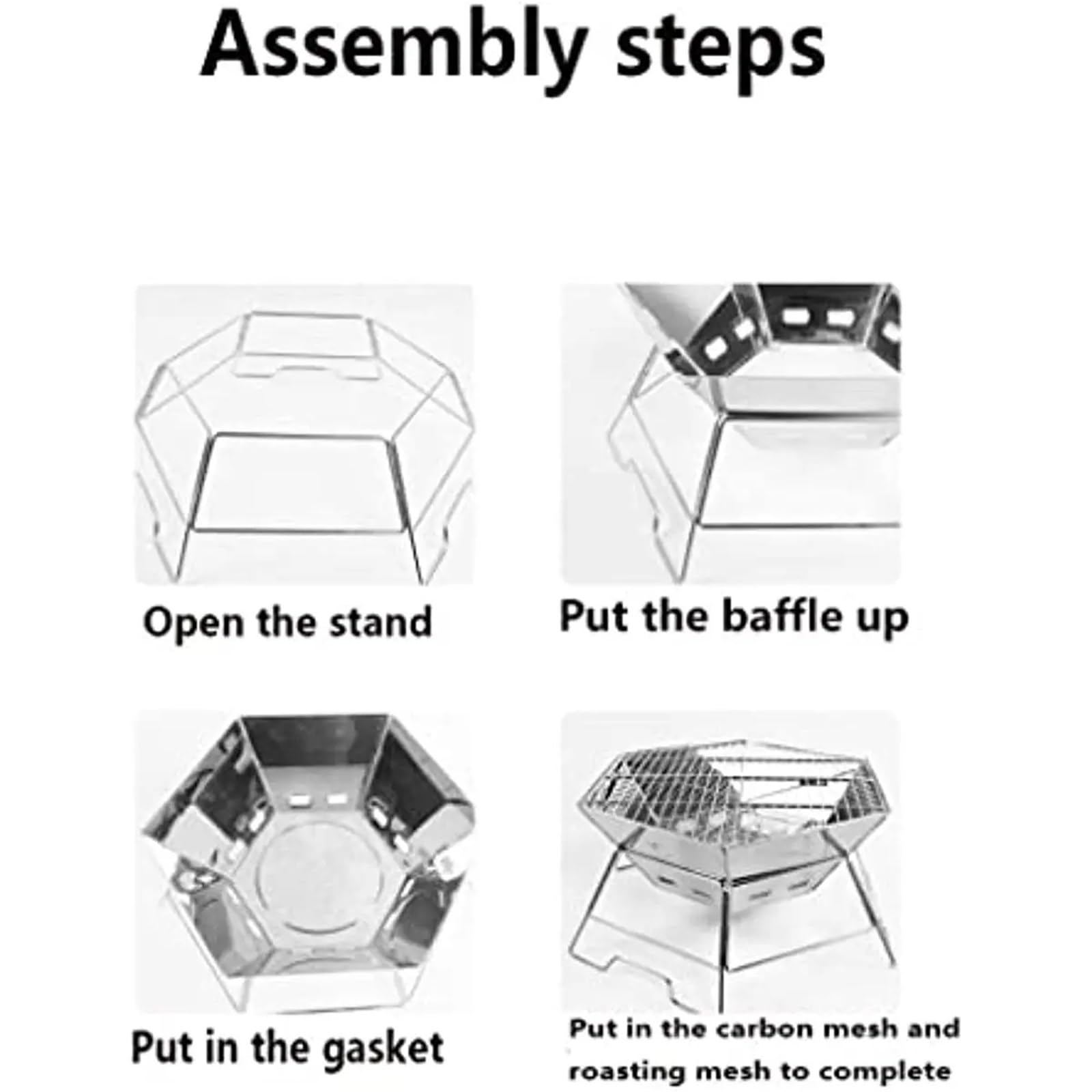 Brasero Exterieur Incinérateur à Bois en Acier Inoxydable, poêle de Camping Plein air, Barbecue Table Hexagonal Pliable et Portable