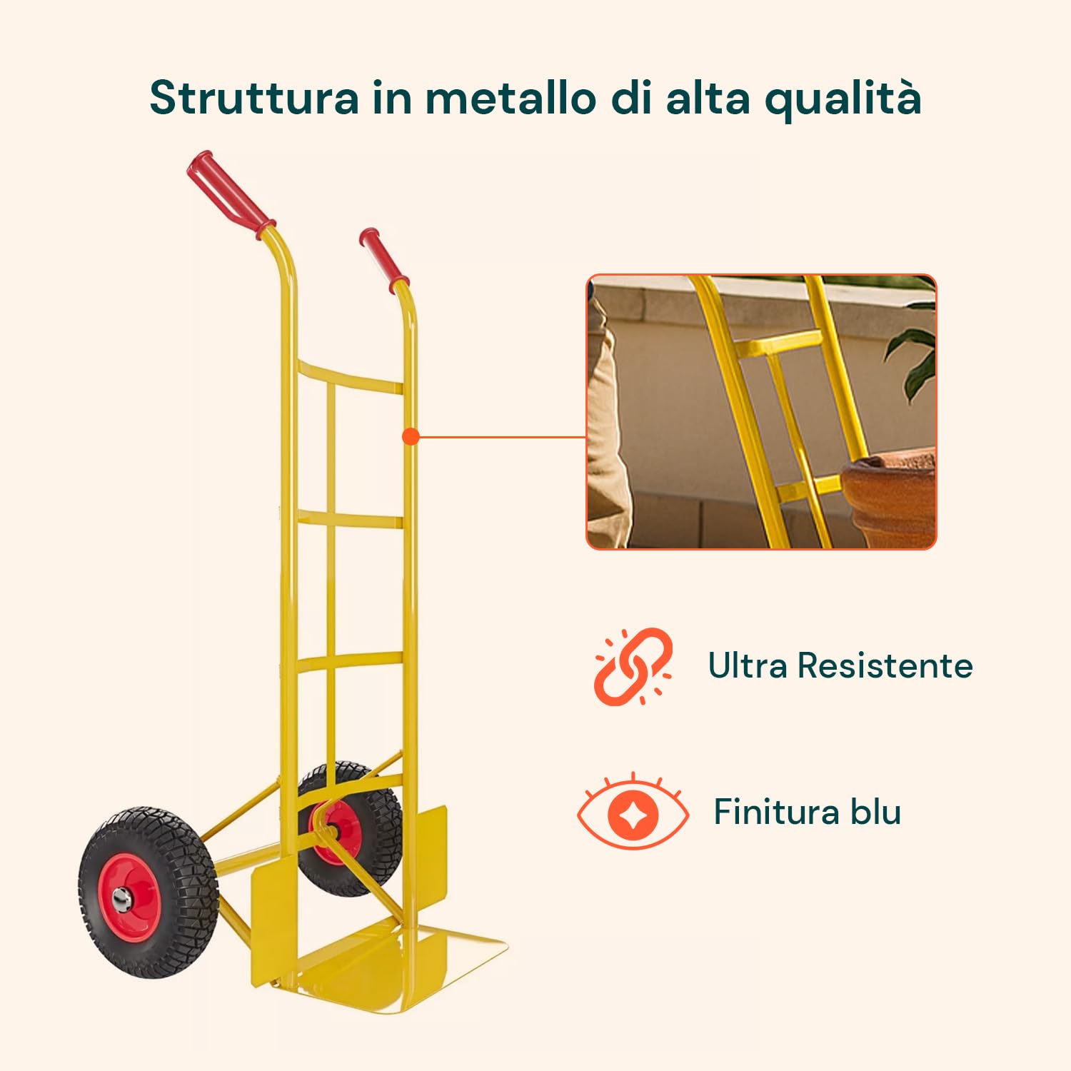 Avilia - Carrello con Ruote Portatutto in Acciaio da 200Kg per Trasporto Sicuro di Carichi Voluminosi, con Maniglie Antiscivolo, Ruote e Struttura Compatta Maneggevole (Giallo)