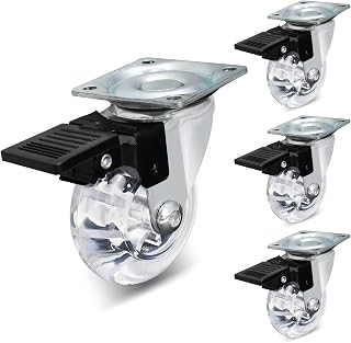 Tenubo 2 Inch Swivel Caster Wheels Set of 4, Heavy Duty Casters with Brake, No Noise Locking Casters with Crystal Polyurethane (PU) Wheels, Plate Castors
