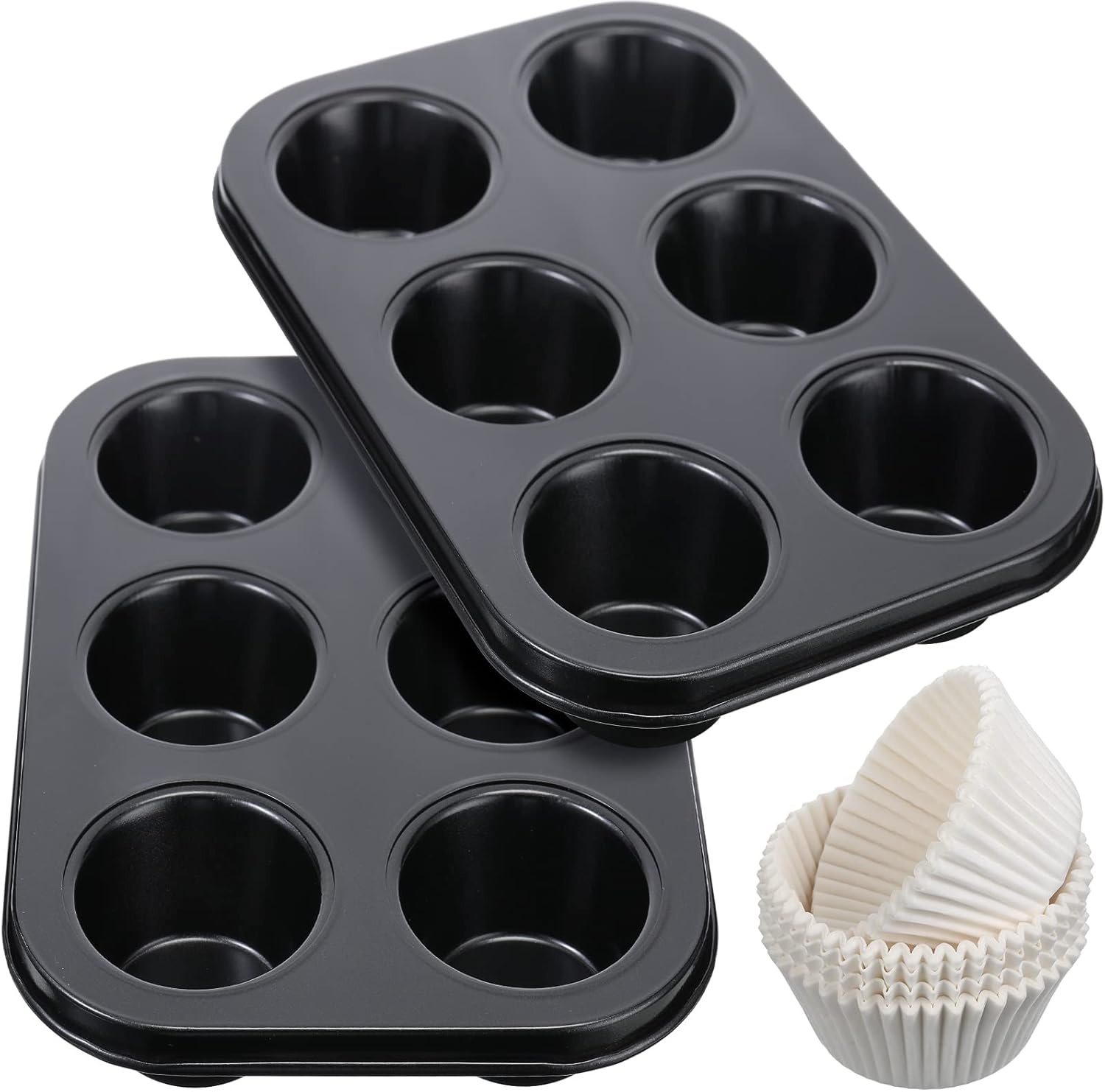 Gandeer 2 Pieces Muffin Baking Pan 6 Tins Carbon Steel