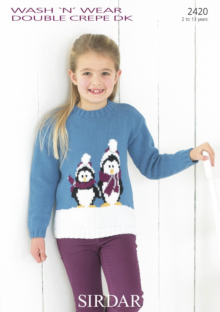 Sirdar Knitting Pattern - Wash n Wear DC DK 2420 Girls Christmas Jumper by Sirdar