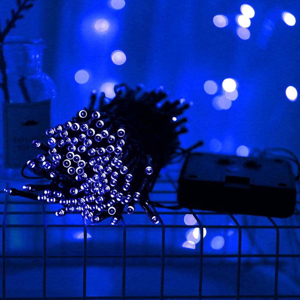 Treer Solar Outdoor String Lights, Solar Powered Garden Fairy Lights IP65 Waterproof Garden Ornaments Outdoor LED Lighting for Yard BBQ, 16.4-105 ft (Blue,50 LEDs: 7M (23.0 ft))