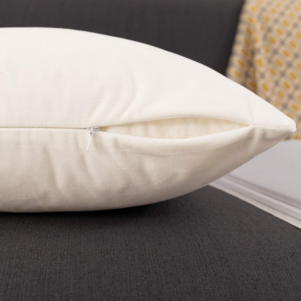 Jeneoo Comfy Soft Velvet Throw Pillow Covers for Sofa Couch, Decorative Solid Square Cushion Cases for Bedroom Car (Off White, 18 x 18 Inches, 2 Pieces image 3