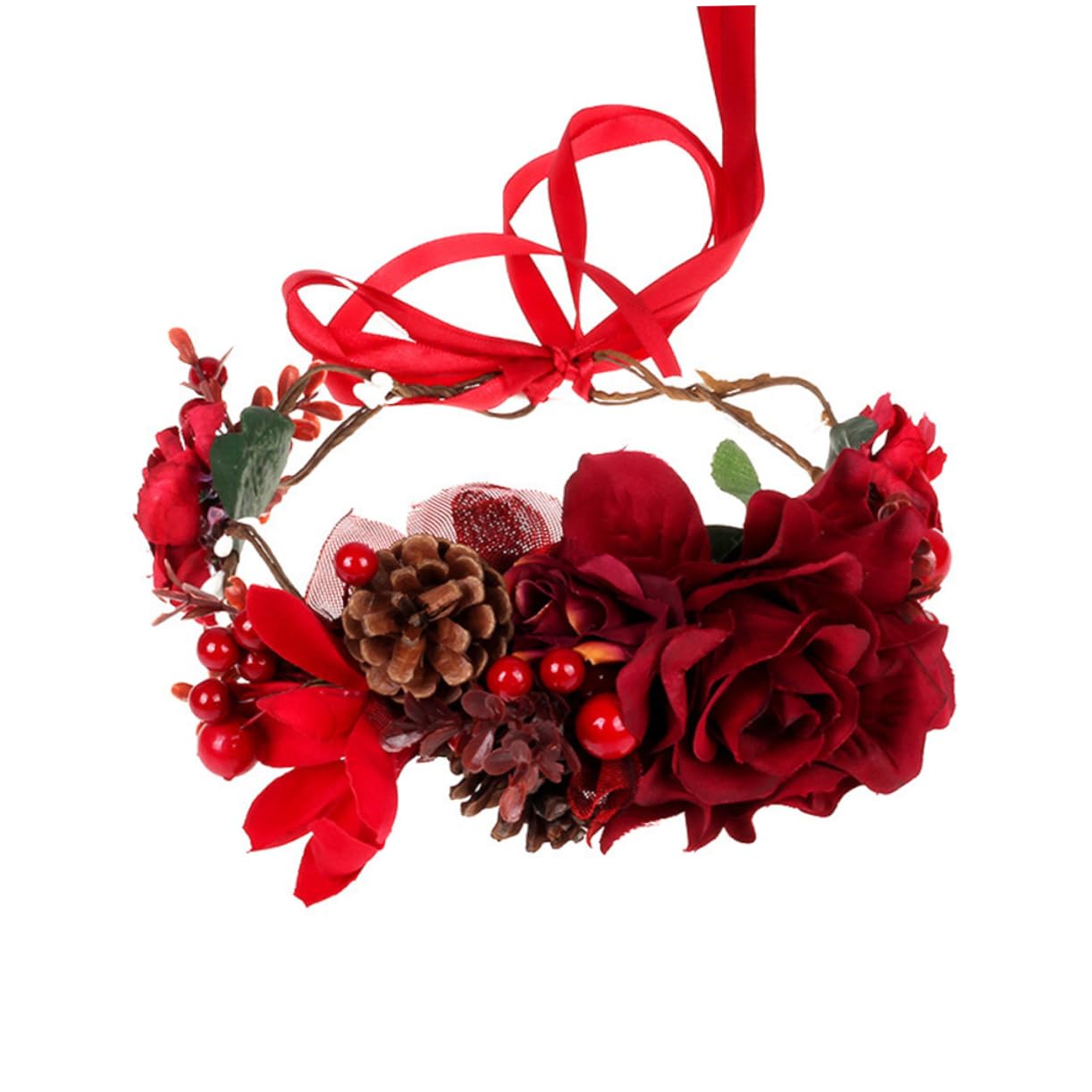 FRCOLOR 3piezas Diadema Floral Navideña Piñas y Berries Accesorio De Cabello Rojo Para Fiestas y Fotografía