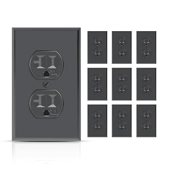 TOPELER Duplex Electrical Outlets, Residential Grade Receptacle Outlet, 20Amp 125V, Self-Grounding, 2-Pole, 3-Wire, Standard Electrical Wall Socket with Wall Plate, UL Listed, Black, 10 Pack