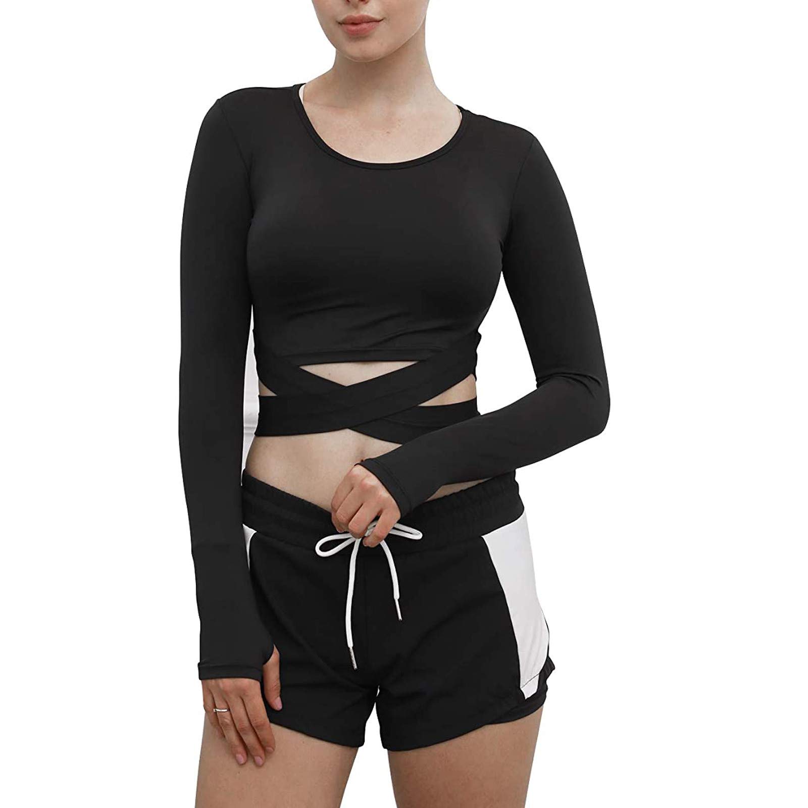 Tuta da jogging da donna, set da 5 pezzi, per allenamento, palestra, fitness, abbigliamento da corsa, abbigliamento sportivo, a maniche lunghe, da yoga, con cappuccio