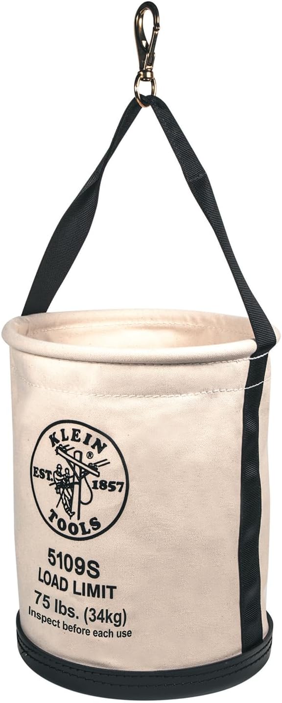 Klein Tools 5109S 6 Canvas with Swivel Snap Hook Wide-Opening Straight-Wall Bucket