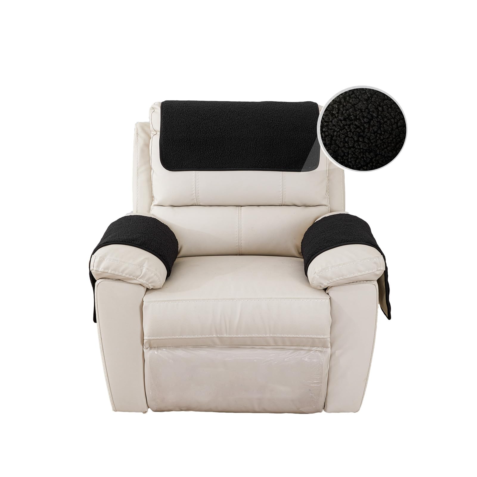 Gyhh Black-2 Sofa Armchair Covers For Arms, Nonslip Sofa Headrest Cover Sherpa Arm Covers With Pockets For Recliner Chair Armchair Slipcovers Furniture Protector