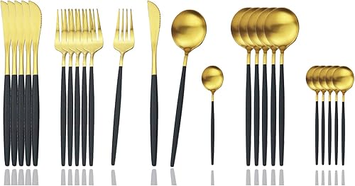 Miniatura 6 de JASHII Juego de cubiertos de acero inoxidable de 24 piezas, juego de utensilios de cocina para 6, juego de cubiertos para el hogar, apto para