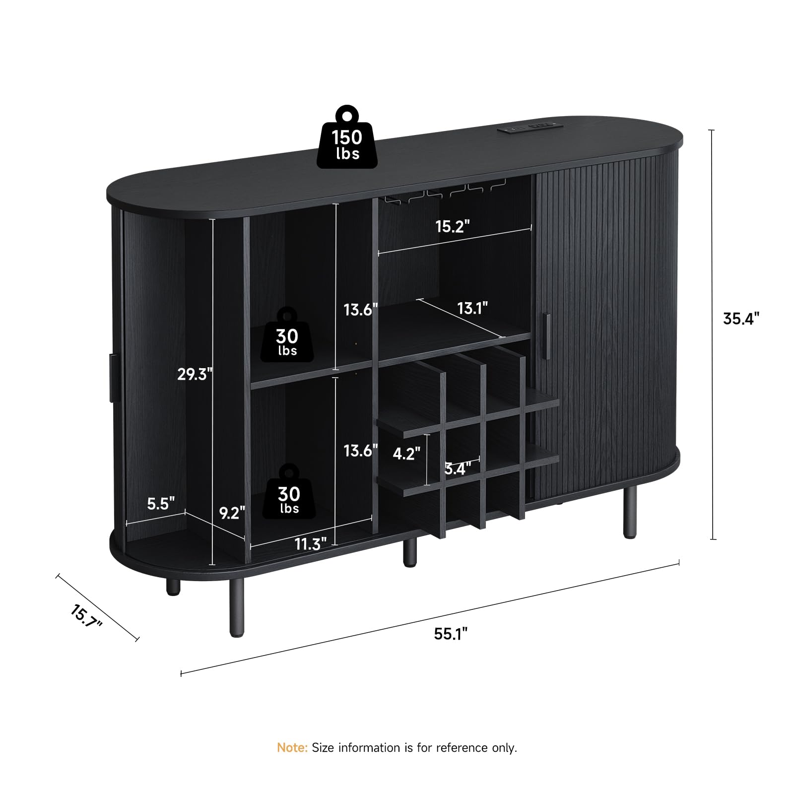 Condition photo showing Good Condition for onbrill 55" wine bar cabinet with led light,modern liquor whiskey coffee station with wine rack and glass holder, farmhouse buffet sideboard with storage for living room, kitchen, entryway (black)